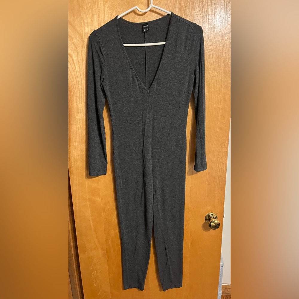 SHEIN long sleeve vneck full body bodysuit Gray petite medium